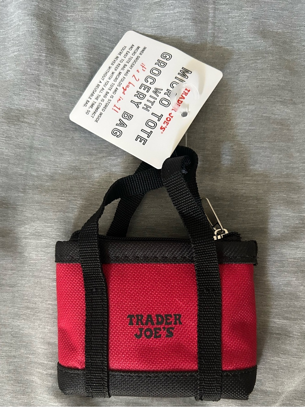 Trader Joe's Micro Tote with Foldable Shopping Grocery Bag Black on Red NWT